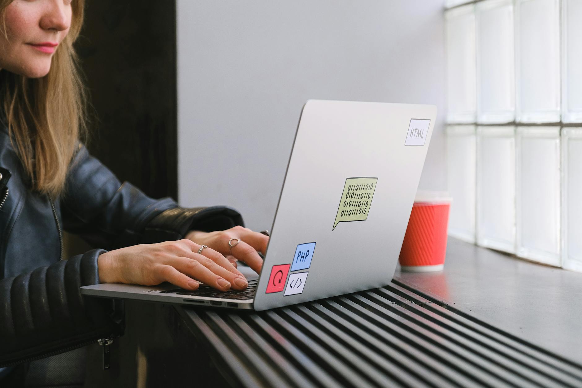 woman using laptop